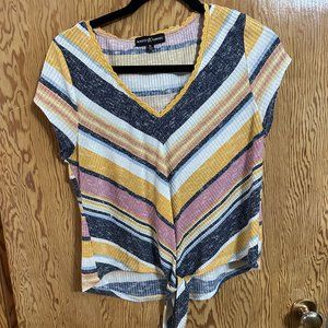 Diagonal Stripped T-Shirt with V-Neck